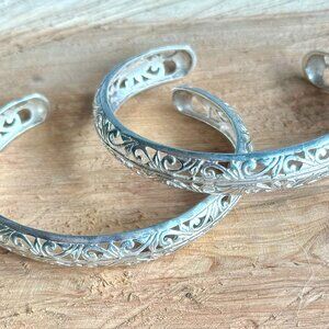 Sterling Silver Intricate Two of a Kind Cuff Bracelets